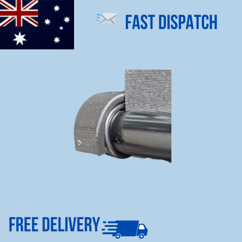 Close-up view of caravan roller blind anti-flap bracket fitted to roller