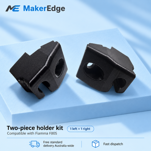Angled view of the two-piece F80S-compatible holder kit showing its circular openings and lower slots