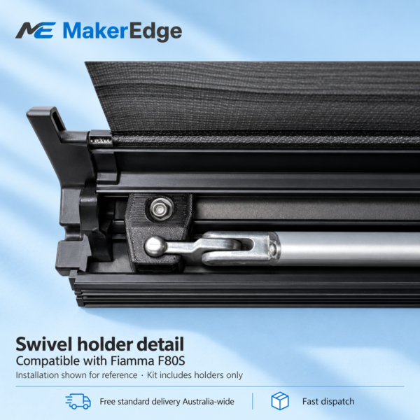 Swivel holder inside the awning rail with fixing and silver leg linkage visible